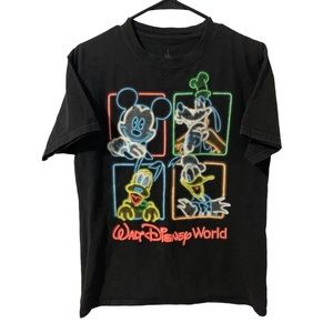 Vintage Unisex Walt Disney World Neon Mickey Mouse Printed Tee Sz M Black